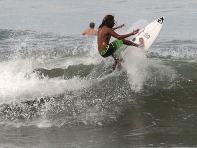 Costa Rican surfer Gilberth Brown enjoying the waves at Backyards..